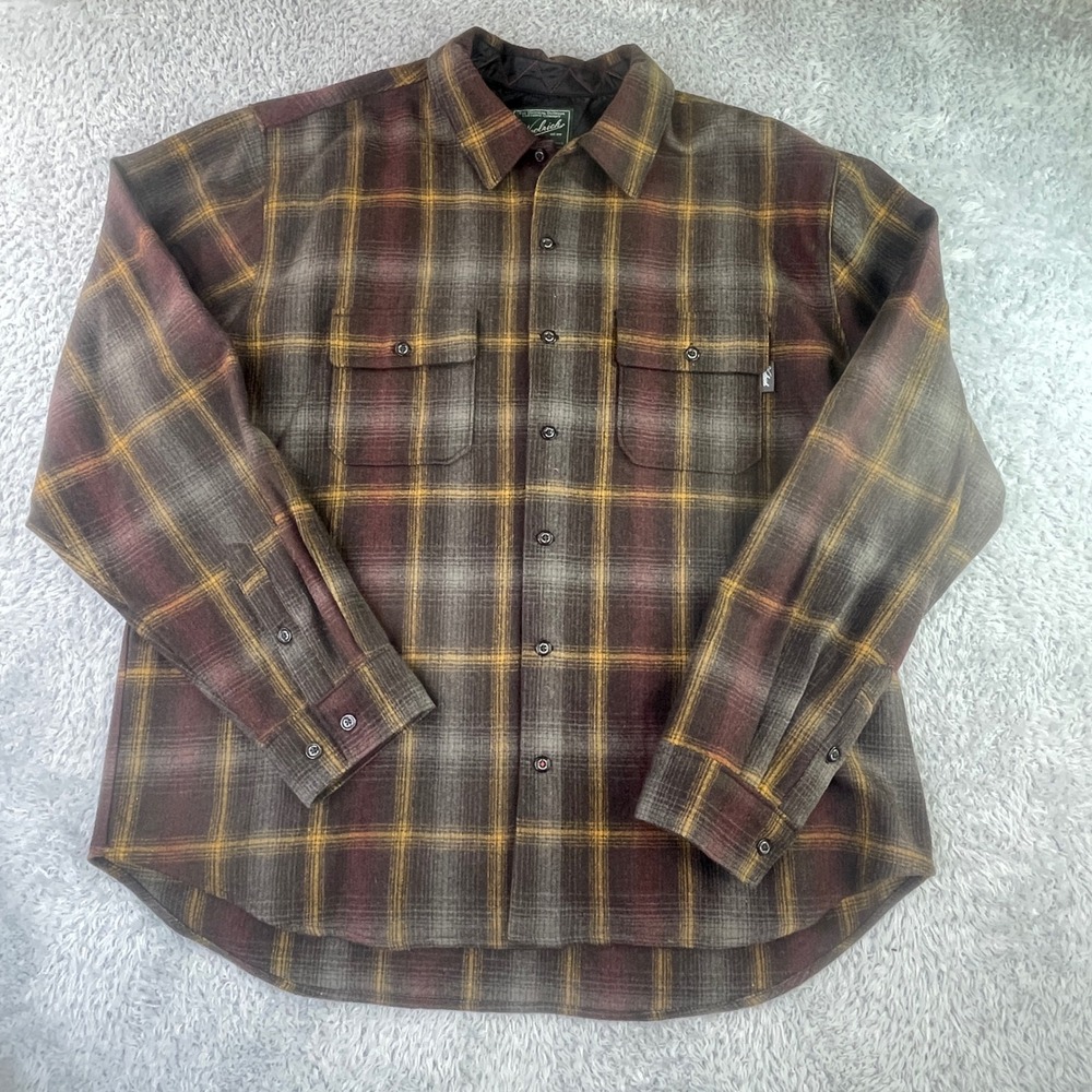 Woolrich Plaid Flannel Shirt Mens XL Brown 100% Wool Button Down Long Sleeve